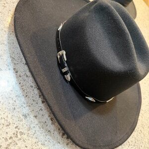 Black Cowboy Hat with Silver Buckle